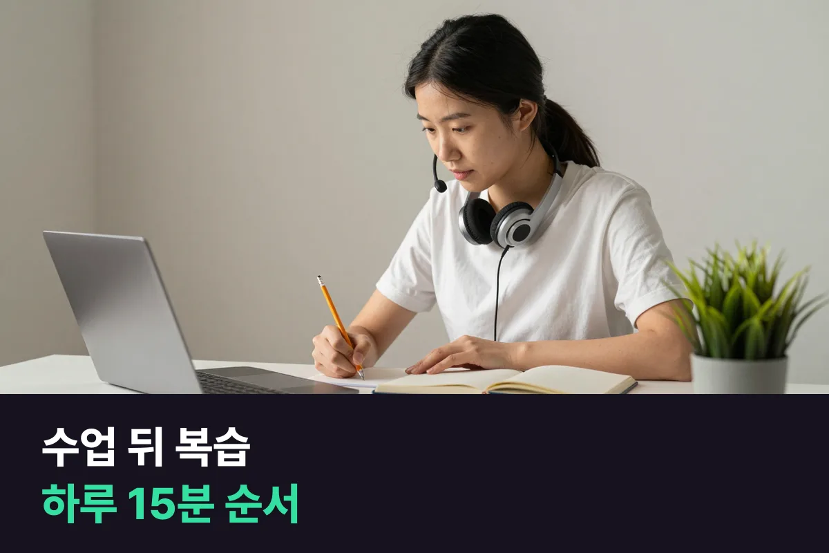 화상영어 수업 뒤 받는 복습 재료 네 가지와 하루 15분 복습 루틴표