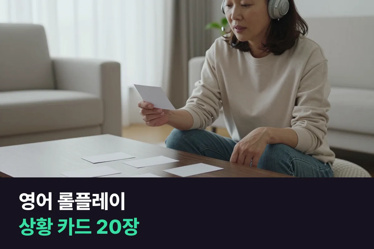 영어 롤플레이 상황 카드 20장, 하루 한 장 뽑아 두 역할을 번갈아 말합니다