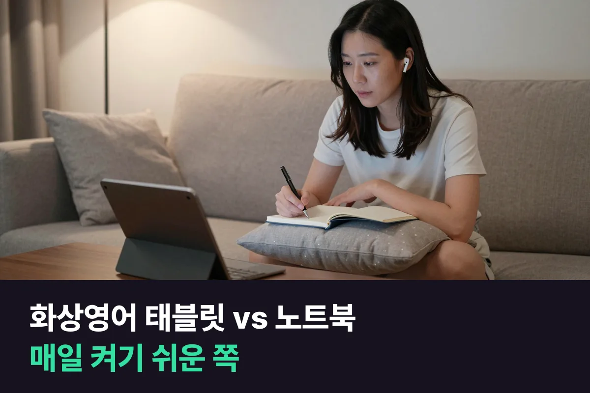 화상영어 태블릿과 노트북, 매일 하려면 화질보다 '꺼내서 켜기까지'를 봅니다