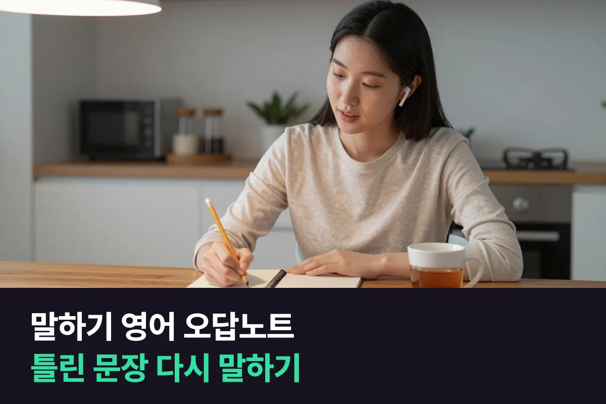 말하기용 영어 오답노트에는 틀린 문장을 적고, 고치고, 다시 입으로 꺼내는 칸이 있습니다