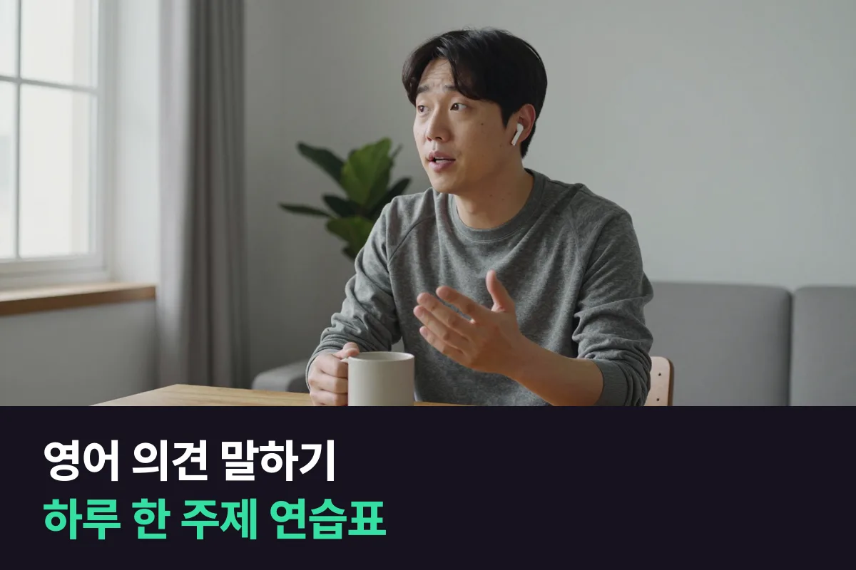 영어 의견 말하기 매일 연습표로 하루 한 주제를 네 단계 구성으로 1분 말하기