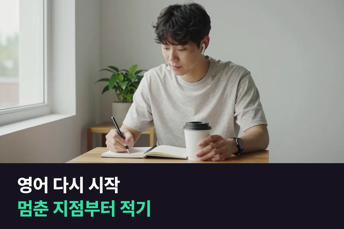 영어 다시 시작할 때는 지난번 멈춘 지점을 먼저 적고 출발합니다