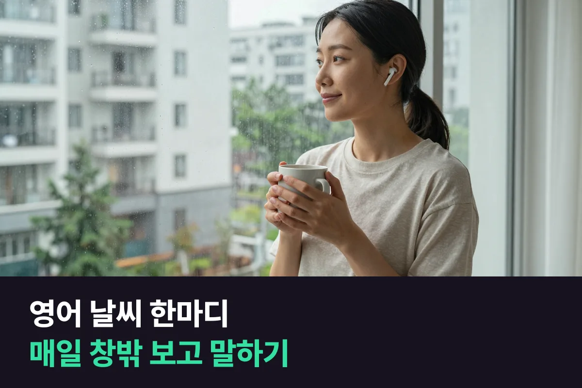 영어 날씨 표현 매일 한마디 표로 창밖 날씨를 보고 한 문장, 이어서 한 마디 더